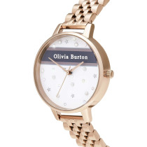 Olivia Burton Analogue Quartz Watch For Women With Rose Gold Coloured Stainless Steel Bracelet, Ob16Vs06, White, Bracelet