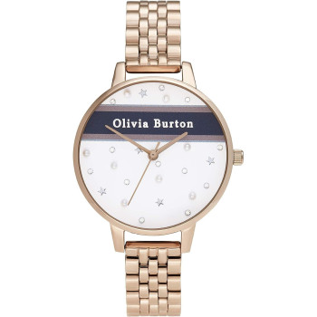 Olivia Burton Analogue Quartz Watch For Women With Rose Gold Coloured Stainless Steel Bracelet, Ob16Vs06, White, Bracelet