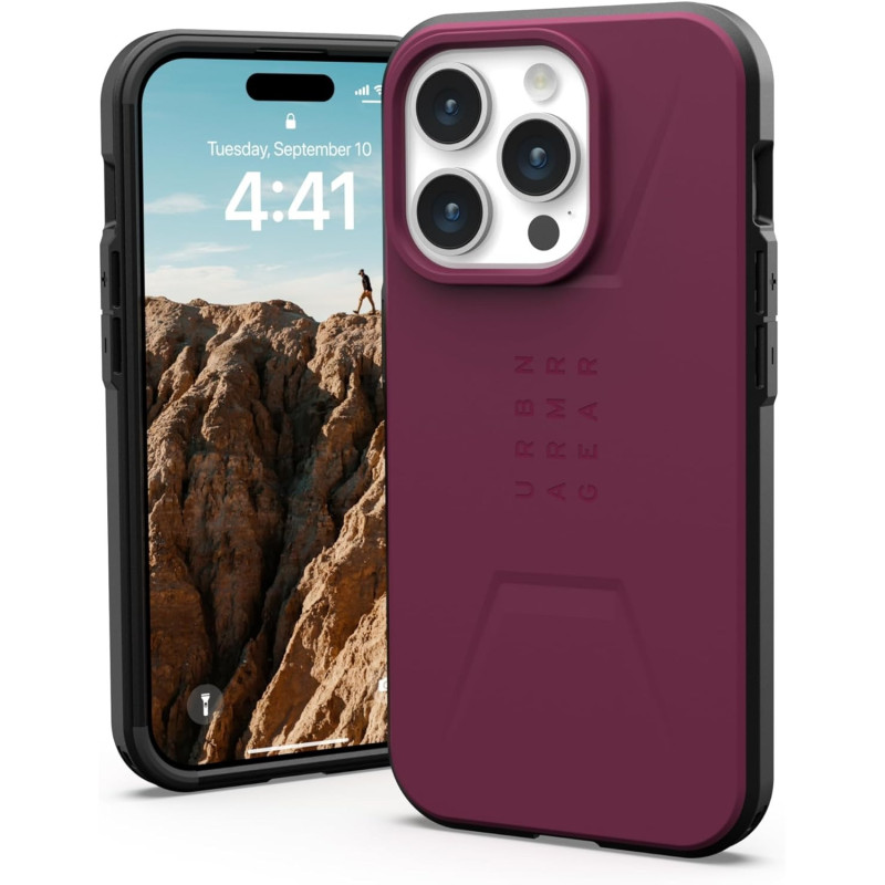 Urban Armor Gear Uag Case Compatible With Iphone 15 Pro Case 6.1 Inch Civilian Bordeaux Built In Magnet Compatible With Magsafe Charging Rugged, 114275119049