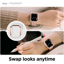 Elago Duo Case Compatible With Apple Watch 9/8/7/6/5/4/Se, Compatible With Iwatch 45Mm/44Mm, Full Protection, Full Access To Screen, Two Pcs Included, Rose Gold/Clear, Eaw45Duo-Trrgd