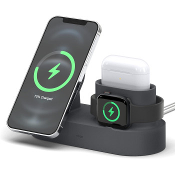 Elago Ms Charging Station 2, Compatible With Iphone 15, Iphone 14, Magsafe Charger, Iphone 13, Iphone 12 Airpods Pro 2, Airpods Pro, And All Apple Watch Series, Gray, Emshub-Trio2-Dgy