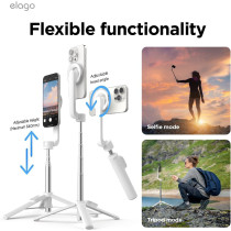 Elago Magnetic Phone Tripod Selfie Stick Compatible With Magsafe For Iphone And Galaxy, Strong Magnetism, Portable, Lightweight, Extendable, White, Emsstick-Wh