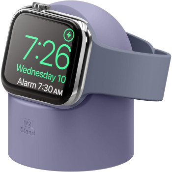 Elago W2 Charger Stand Compatible With Apple Watch Series, Ultra2/Ultra/9/8/7/6/Se/5/4/3/2/1/Se, 49Mm, 45Mm, 44Mm, 42Mm, 41Mm, 40Mm, 38Mm, Durable Silicone, Lavender Grey, Est-Wt2-Lvg