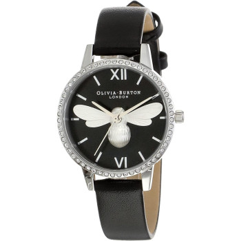 Olivia Burton Womens Watch, Black Dial And Black Leather Strap, Ob16Bb13, Black, Strap
