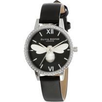 Olivia Burton Womens Watch, Black Dial And Black Leather Strap, Ob16Bb13, Black, Strap