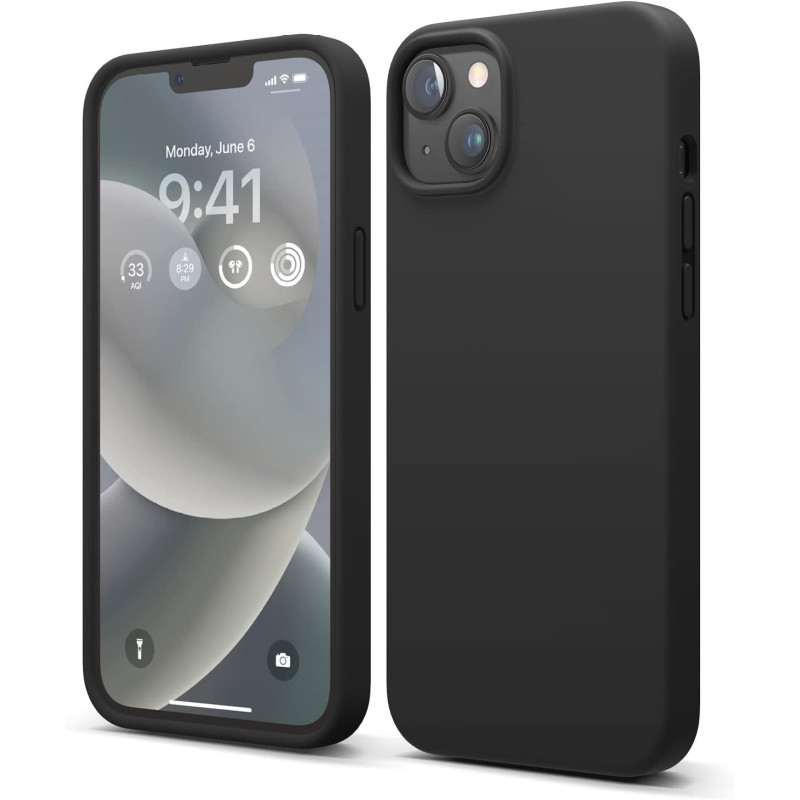 Elago Compatible With iPhone 14 Plus Case, Liquid Silicone Case, Full Body Protective Cover, Shockproof, Slim Phone Case, Anti-Scratch Soft Microfiber Lining, 6.7 inch, Black, ES14SC67-BK