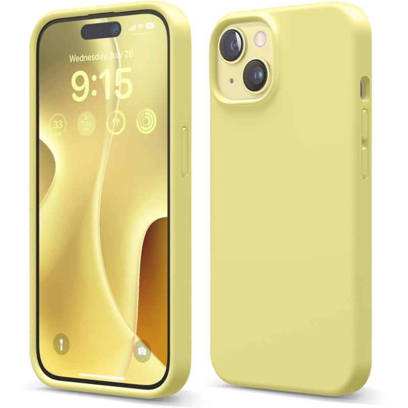 Elago Compatible With iPhone 15 Case, Liquid Silicone Case, Full Body Protective Cover, Shockproof, Slim Phone Case, Anti-Scratch Soft Microfiber Lining, 6.1 inch, Yellow, ES15SC61-YE