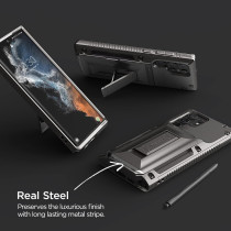 Vrs Design Phone Case For Galaxy S22 Ultra 2022, Damda Glide Hybrid, Sturdy Functional Case With Card Slot And Kickstand For Galaxy S22 Ultra 2022, Metal Black, 910640