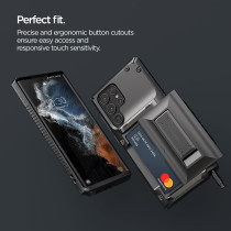 Vrs Design Phone Case For Galaxy S22 Ultra 2022, Damda Glide Hybrid, Sturdy Functional Case With Card Slot And Kickstand For Galaxy S22 Ultra 2022, Metal Black, 910640
