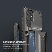 Vrs Design Phone Case For Galaxy S22 Ultra 2022, Damda Glide Hybrid, Sturdy Functional Case With Card Slot And Kickstand For Galaxy S22 Ultra 2022, Metal Black, 910640