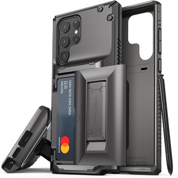 Vrs Design Phone Case For Galaxy S22 Ultra 2022, Damda Glide Hybrid, Sturdy Functional Case With Card Slot And Kickstand For Galaxy S22 Ultra 2022, Metal Black, 910640