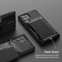 Vrs Design Compatible With Galaxy S22 Ultra Case Damda Glide Pro, Sturdy Semi Auto Wallet 4 Cards Case For Galaxy S22 Ultra 2022, Groove Black, 910853