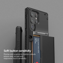 Vrs Design Compatible With Galaxy S22 Ultra Case Damda Glide Pro, Sturdy Semi Auto Wallet 4 Cards Case For Galaxy S22 Ultra 2022, Groove Black, 910853