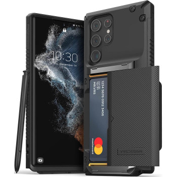 Vrs Design Compatible With Galaxy S22 Ultra Case Damda Glide Pro, Sturdy Semi Auto Wallet 4 Cards Case For Galaxy S22 Ultra 2022, Groove Black, 910853