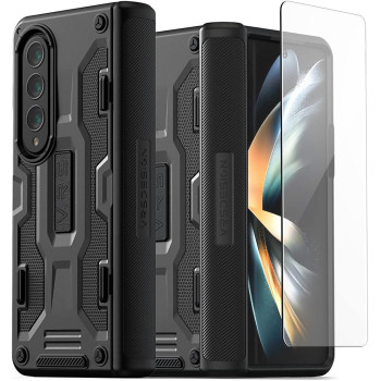 Vrs Design Terra Guard Active Phone Case For Galaxy Z Fold 4 5G 2022, Premium Durable Semi-Auto Hinge Protective Case With Tempered Glass Screen Protector Renewed, Matte Black, 910968