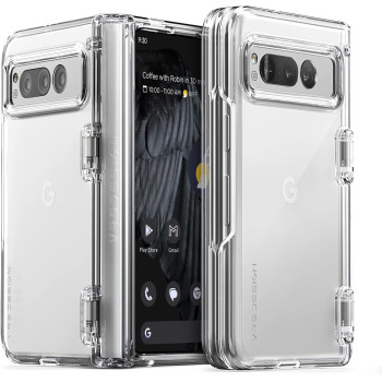 Vrs Design Simpli Fit Crystal For Google Pixel Fold Case 2023, Premium Modern Slim Style Spring-Loaded Hinge Cover Case Compatible With Pixel Fold, Crystal Clear, 912288