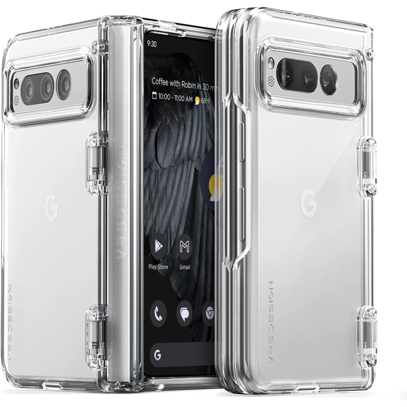 Vrs Design Simpli Fit Crystal For Google Pixel Fold Case 2023, Premium Modern Slim Style Spring-Loaded Hinge Cover Case Compatible With Pixel Fold, Crystal Clear, 912288