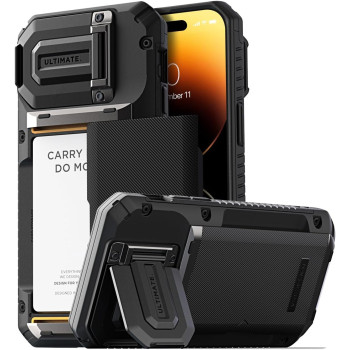 Vrs Design Damda Glide DuoGuard For iPhone 14 Pro Max Phone Case 2022, Premium Sturdy Fully Covered Camera Lens Protection Cover Card Holder Wallet Case, Groove Black, 915100