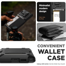 Vrs Design Damda Glide DuoGuard For Galaxy S23 Ultra Phone Case 2023, Premium Sturdy Fully Covered Camera Lens Protection Cover Card Holder Wallet Case, Groove Black, 915102