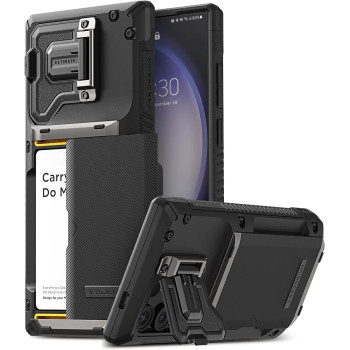 Vrs Design Damda Glide DuoGuard For Galaxy S23 Ultra Phone Case 2023, Premium Sturdy Fully Covered Camera Lens Protection Cover Card Holder Wallet Case, Groove Black, 915102
