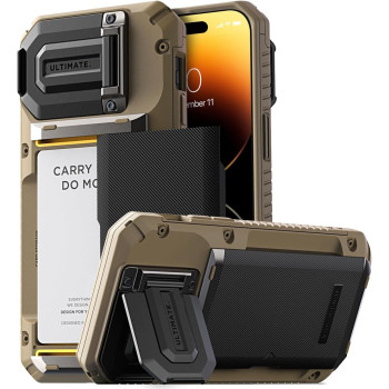Vrs Design Damda Glide DuoGuard For iPhone 14 Pro Max Phone Case 2022, Premium Sturdy Fully Covered Camera Lens Protection Cover Card Holder Wallet Case, Groove Khaki, 915105