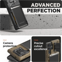 Vrs Design Damda Glide DuoGuard For Galaxy S23 Ultra Phone Case 2023, Premium Sturdy Fully Covered Camera Lens Protection Cover Card Holder Wallet Case, Groove Khaki, 915107