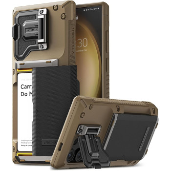 Vrs Design Damda Glide DuoGuard For Galaxy S23 Ultra Phone Case 2023, Premium Sturdy Fully Covered Camera Lens Protection Cover Card Holder Wallet Case, Groove Khaki, 915107