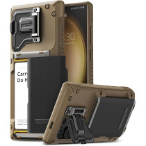 Vrs Design Damda Glide DuoGuard For Galaxy S23 Ultra Phone Case 2023, Premium Sturdy Fully Covered Camera Lens Protection Cover Card Holder Wallet Case, Groove Khaki, 915107