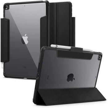 Spigen Ultra Hybrid Pro Designed For iPad 10.2 Case, iPad 9th Generation Case 2021/iPad 8th Generation Case 2020/iPad 7th Generation Case 2019 With Transparent Back And Pencil Holder-Black, ACS03906