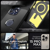 Spigen Magnetic Tough Armor MagFit Designed For iPhone 15 Pro Max Case, Military-Grade Protection Kickstand Compatible With MagSafe 2023, Black, ACS06594