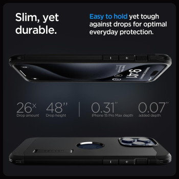 Spigen Magnetic Tough Armor MagFit Designed For iPhone 15 Pro Max Case, Military-Grade Protection Kickstand Compatible With MagSafe 2023, Black, ACS06594