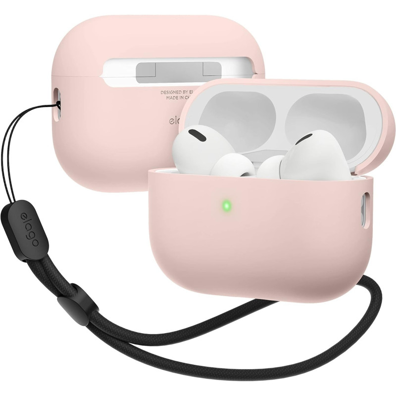 Elago Liquid Hybrid Case Compatible With AirPods Pro 2nd Generation Case Cover With Lanyard Compatible With AirPods Pro 2 Case, Triple Layer Protection, Dust Resistant, Shockproof, Pink, EAPP2RH-BA+ROSTR