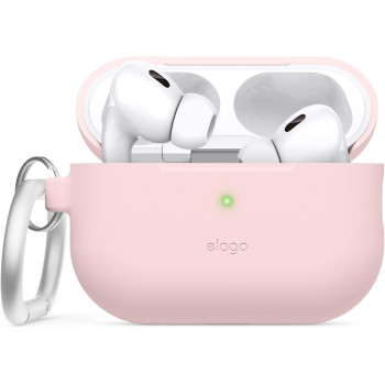 Elago Compatible With AirPods Pro 2 Case 2022, Silicone Case With Keychain Compatible With Apple AirPods Pro 2nd Generation Case, Front LED Visible, Supports Wireless Charging, Lovely Pink, EAPP2SC-HANG-LPK