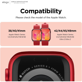 Elago Sport Band Compatible With Apple Watch Band Ultra2/Ultra/SE/9/8/7/6/5/4/3/2/1 Compatible With iWatch 38mm/40mm/42mm/44mm/45mm/49mm-Premium Fluoro Rubber Material, Red, EAW-BAND-40BK