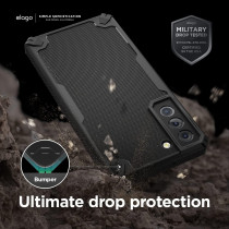 Elago Armor Compatible With Samsung Galaxy S22 Case 6.1inch-US Military Grade Drop Protection, Heavy-Duty Protective Case, Carbon Fiber, Tough Rugged Design, Shockproof Bumper Cover, Black, EGS22AM62-BK