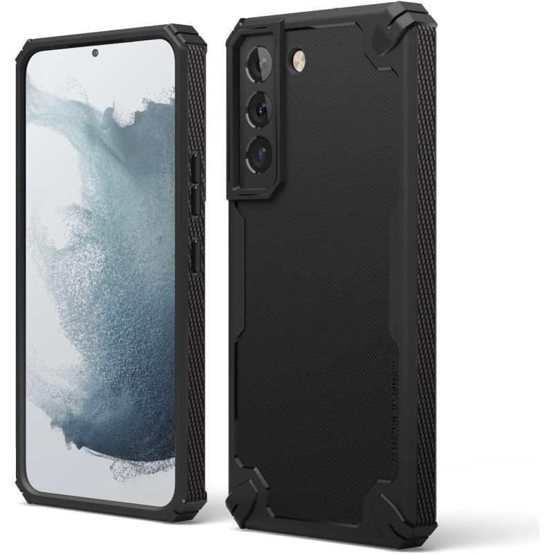 Elago Armor Compatible With Samsung Galaxy S22 Case 6.1inch-US Military Grade Drop Protection, Heavy-Duty Protective Case, Carbon Fiber, Tough Rugged Design, Shockproof Bumper Cover, Black, EGS22AM62-BK