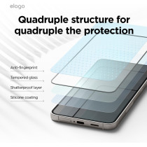 Elago Tempered Glass Plus Screen Protector Compatible With Samsung Galaxy S24, 9H Surface Hardness, Anti-Fingerprint, Shatter-Proof, Curved Full Coverage, Scratch Protection, Crystal Clear Clarity, EGS24-62TG