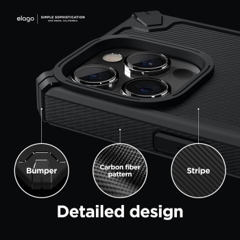 Elago Armor Compatible With iPhone 14 Pro Case 6.1 Inch US Military Grade Drop Protection, Heavy-Duty Protective Case, Carbon Fiber Texture, Tough Rugged Design, Shockproof Bumper Cover, Black, ES14AM61PRO-BK