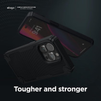 Elago Armor Compatible With iPhone 14 Pro Case 6.1 Inch US Military Grade Drop Protection, Heavy-Duty Protective Case, Carbon Fiber Texture, Tough Rugged Design, Shockproof Bumper Cover, Black, ES14AM61PRO-BK