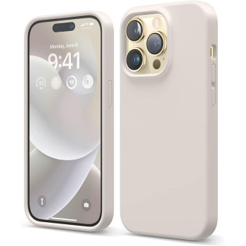 Elago Compatible With iPhone 14 Pro Case, Liquid Silicone Case, Full Body Protective Cover, Shockproof, Slim Phone Case, Anti-Scratch Soft Microfiber Lining, 6.1 inch, Stone, ES14SC61PRO-ST