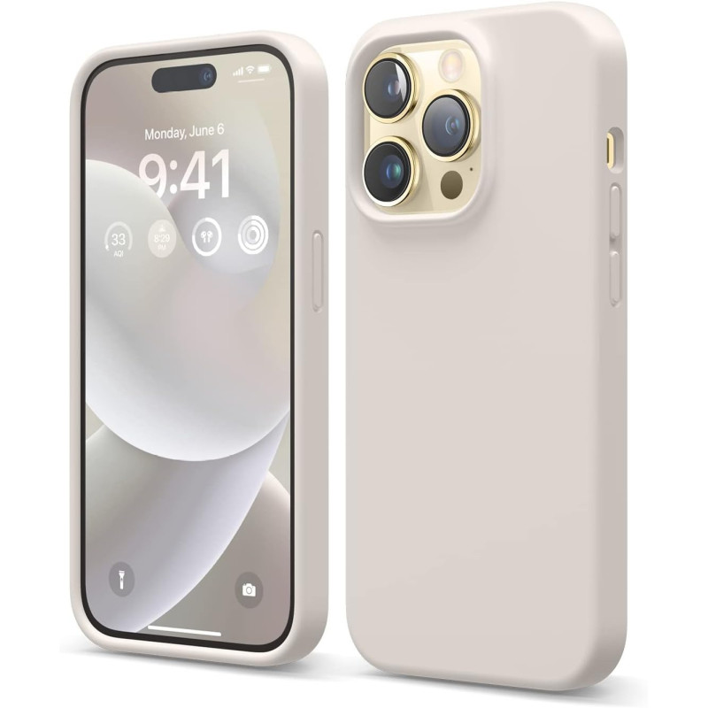 Elago Compatible With iPhone 14 Pro Case, Liquid Silicone Case, Full Body Protective Cover, Shockproof, Slim Phone Case, Anti-Scratch Soft Microfiber Lining, 6.1 inch, Stone, ES14SC61PRO-ST