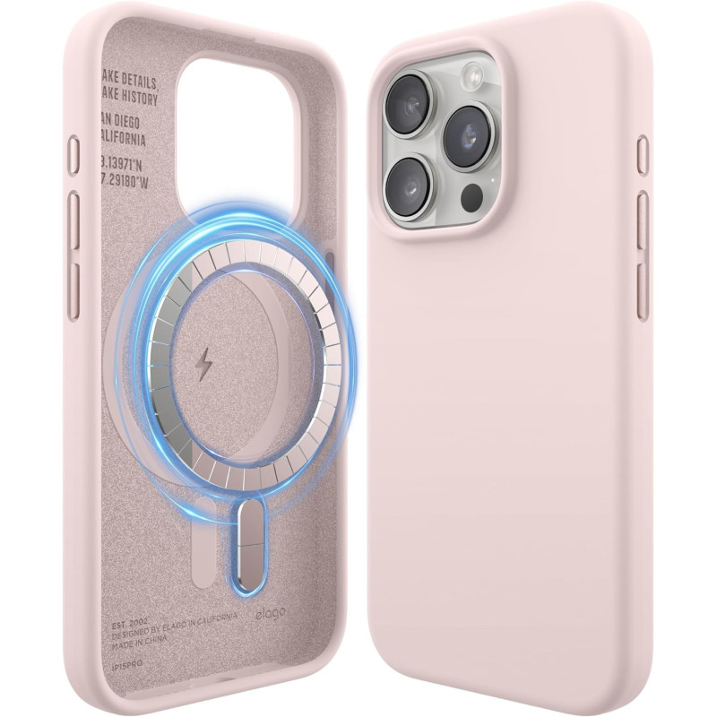 Elago Magnetic Silicone Case Compatible With iPhone 15 Pro Case 6.1 Inch Compatible With All MagSafe Accessories Built-In Magnets, Soft Grip Silicone, Shockproof, Lovely Pink, ES!5MSSC61PRO-LPK
