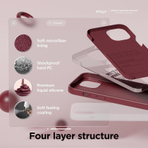 Elago Compatible With iPhone 15 Case, Liquid Silicone Case, Full Body Protective Cover, Shockproof, Slim Phone Case, Anti-Scratch Soft Microfiber Lining, 6.1 inch, Burgundy, ES15SC61-BGD