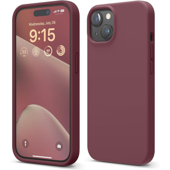 Elago Compatible With iPhone 15 Case, Liquid Silicone Case, Full Body Protective Cover, Shockproof, Slim Phone Case, Anti-Scratch Soft Microfiber Lining, 6.1 inch, Burgundy, ES15SC61-BGD