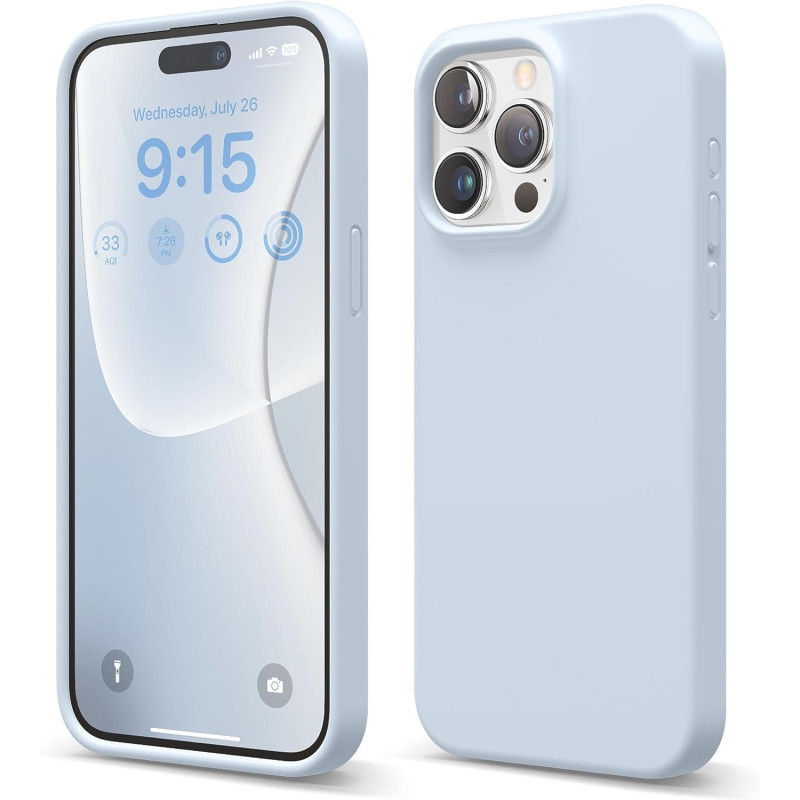 Elago Compatible With iPhone 15 Pro Max Case, Liquid Silicone Case, Full Body Protective Cover, Shockproof, Slim Phone Case, Anti-Scratch Soft Microfiber Lining, 6.7 inch, Light Blue, ES15SC67PRO-LBL