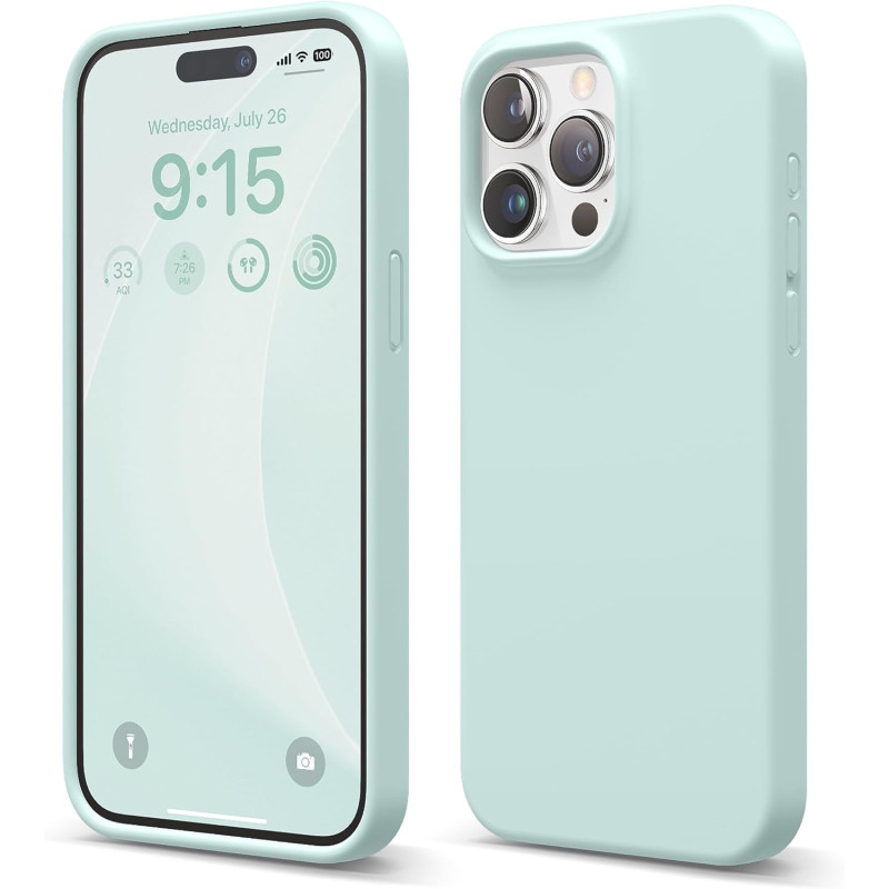 Elago Compatible With iPhone 15 Pro Max Case, Liquid Silicone Case, Full Body Protective Cover, Shockproof, Slim Phone Case, Anti-Scratch Soft Microfiber Lining, 6.7 inch, Mint, ES15SC67PRO-MT