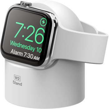 Elago W2 Charger Stand Compatible With Apple Watch Series Ultra2/Ultra/9/8/7/6/SE/5/4/3/2/1/SE, 49mm/45mm/44mm/42mm/41mm/40mm/38mm, Durable Silicone, Compatible With Nightstand Mode, White, EST-WT2-WH
