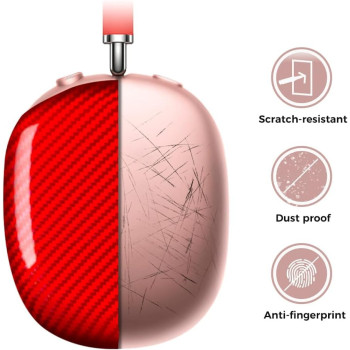 Monocarbon Real Carbon Fiber Case For Airpods Max,Military Grade Protective Hard Cover For Apple Airpods Max Headphone From Daily Scratch,High-End Luxury Essential Accessories, Twill Glossy Red, ‎MONOA0342