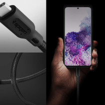 Spigen DuraSync USB-C To C 3.2 Gen 1 Cable Official E-Mark 100W And 5Gbps, 1m Cotton Braided Power And Data Transfer USB C Compatible With Macbook, iPad, Galaxy, Huawei, Pixel, And More, Black, C10C3