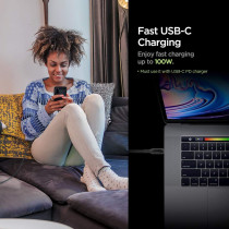 Spigen DuraSync USB-C To C 3.2 Gen 1 Cable Official E-Mark 100W And 5Gbps, 1m Cotton Braided Power And Data Transfer USB C Compatible With Macbook, iPad, Galaxy, Huawei, Pixel, And More, Black, C10C3